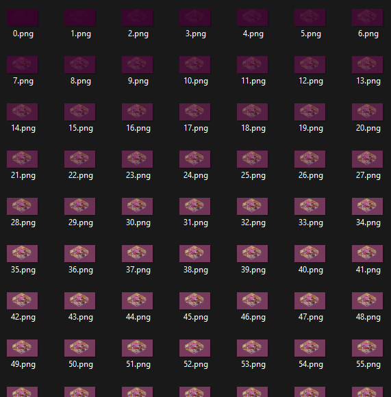A folder directory with screenshots labeled starting from 0 and counting up, showing a room fading in
